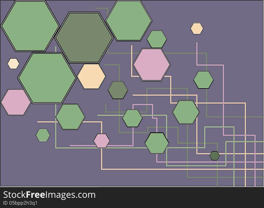 Purple background of hexagons and lines