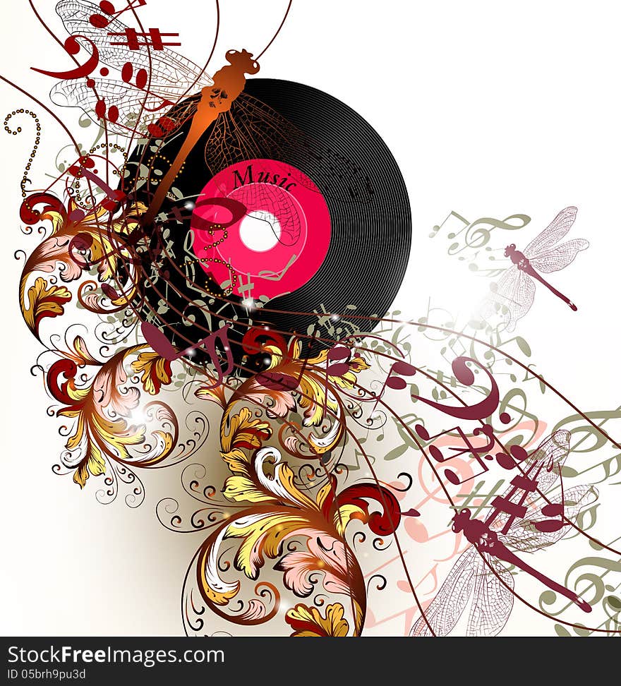 Creative Music Background With Notes And Ornament