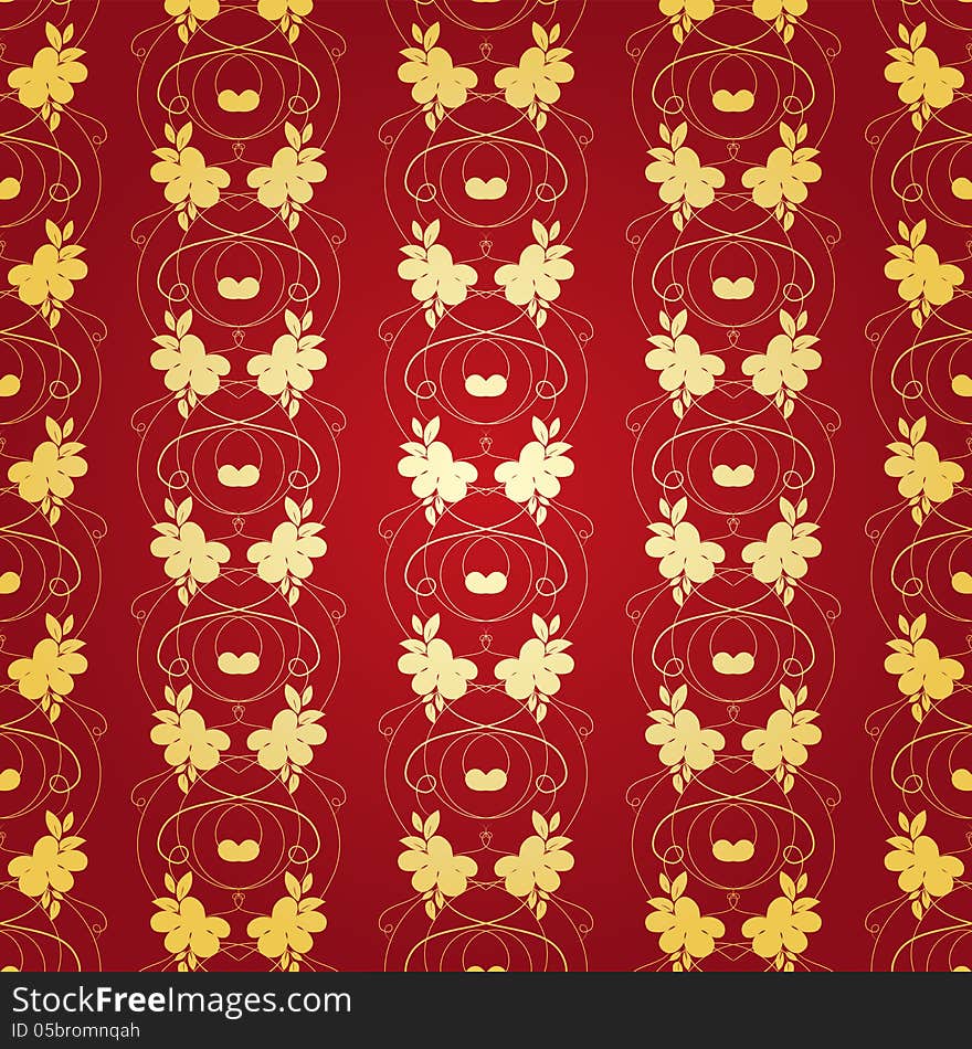 Floral Gold Background on Red