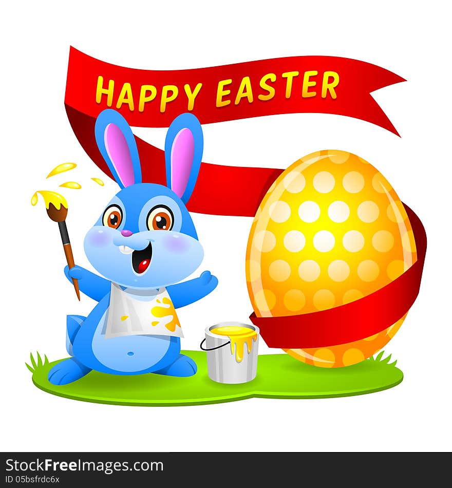 Illustration easter bunny rabbit paints egg, format EPS 10