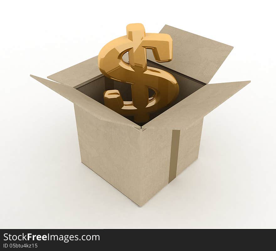 3d illustration of carton box with dollar sign inside