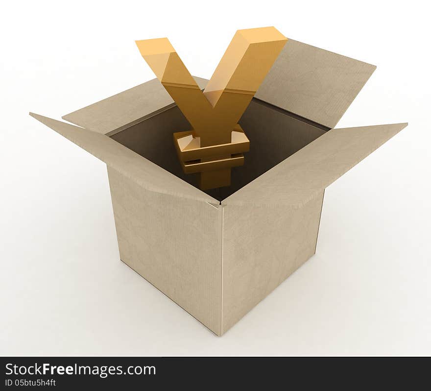 3d illustration of carton box with yen sign inside