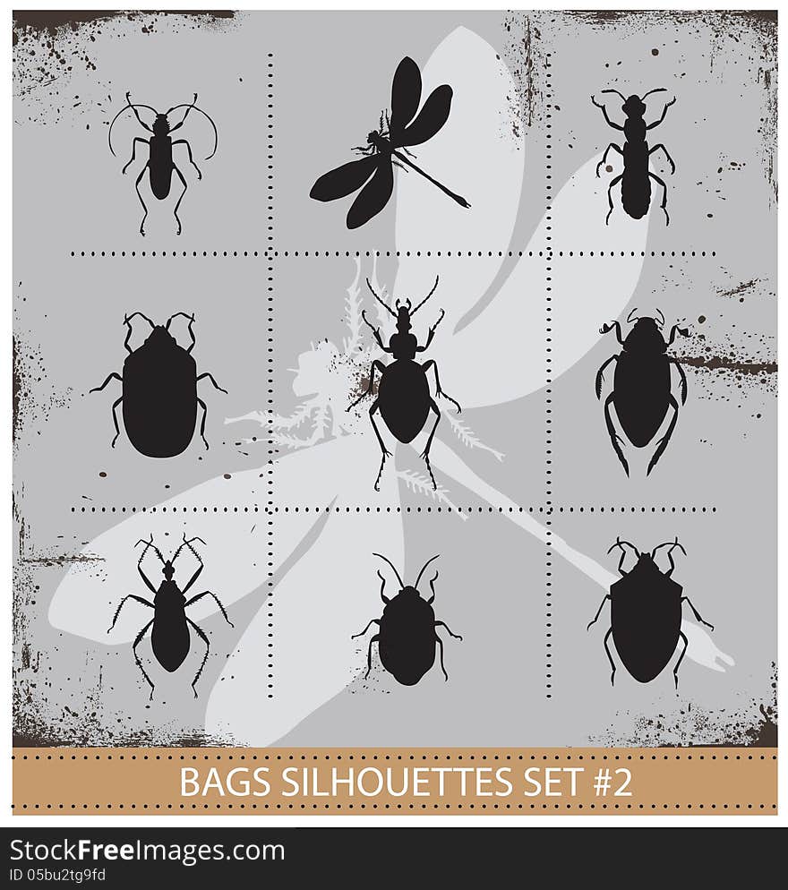 Insect silhouettes sign set black color