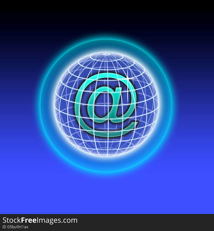 An image for the concept of secure delivery of email data when it is transfer over the internet. The image shows a secure sphere network and the letter @ symbol which stands for email inside the net. An image for the concept of secure delivery of email data when it is transfer over the internet. The image shows a secure sphere network and the letter @ symbol which stands for email inside the net.