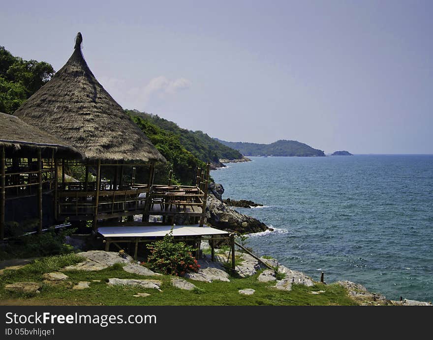 Ko Si Chang island in Thailand. Travel by sea. Sea and sky blue colors.