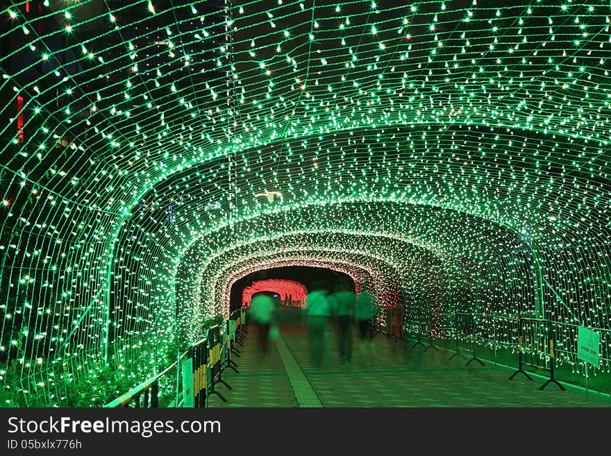 A exciting light tunnel with people