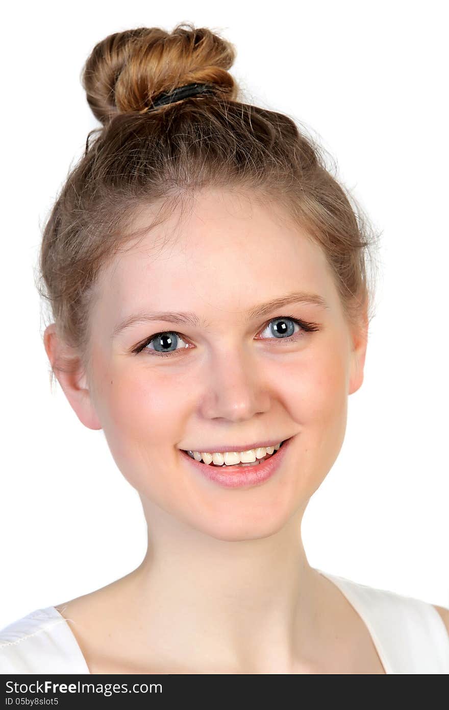 Close-up studio portrait of young beautiful woman Isolated on white background. Close-up studio portrait of young beautiful woman Isolated on white background