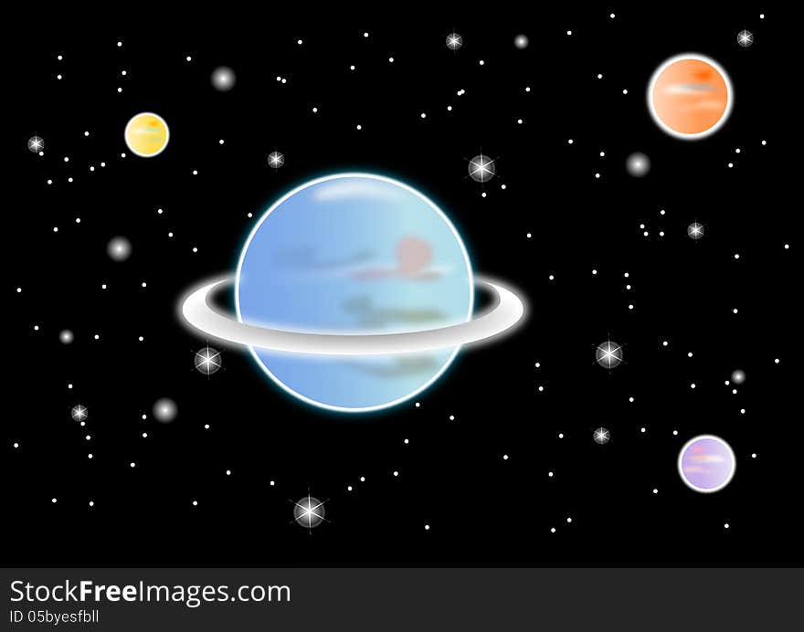 Multicolored planets and stars background