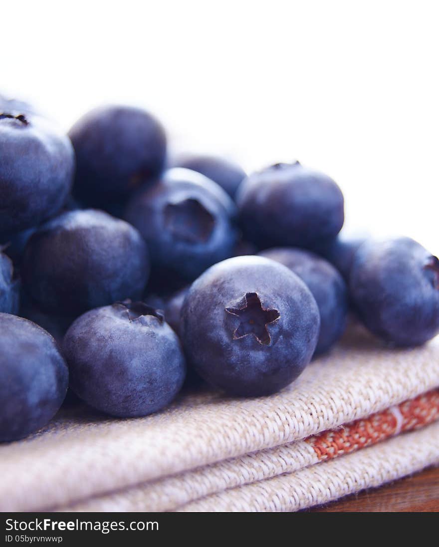 Closeup Image of Ripe Blueberries on the Fabric Serviette