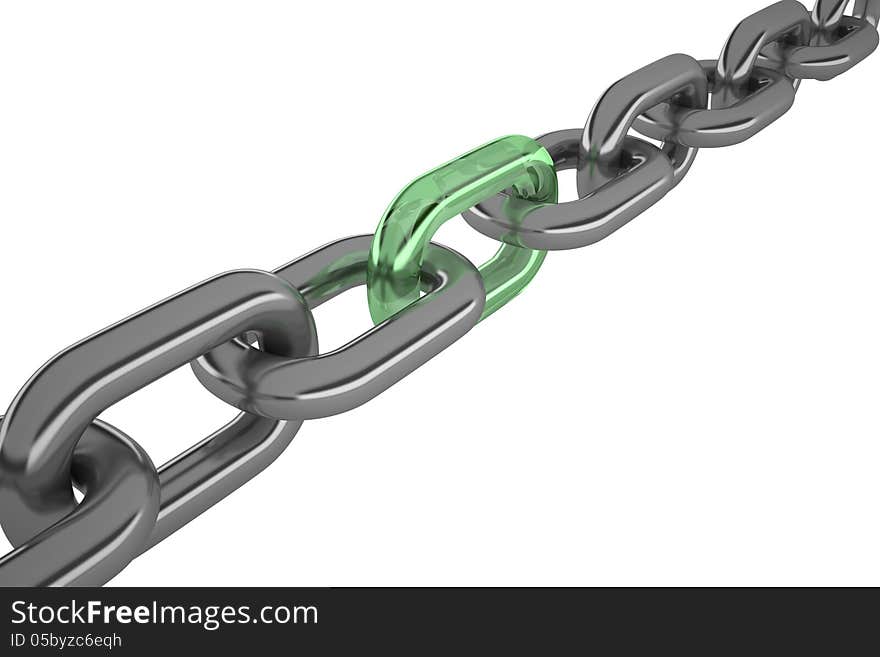 Chain shining chrome insulated with glass link. Chain shining chrome insulated with glass link