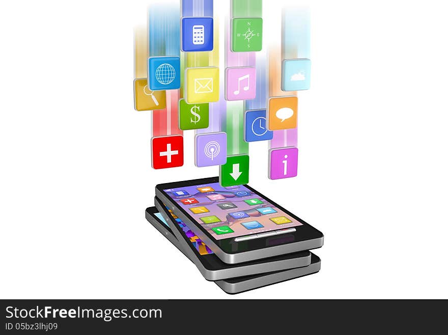 Smartphone With Cloud Of Application Icons In Move Isolated