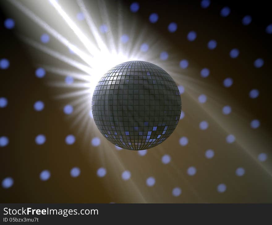 3d design. Disco ball, light and reflections