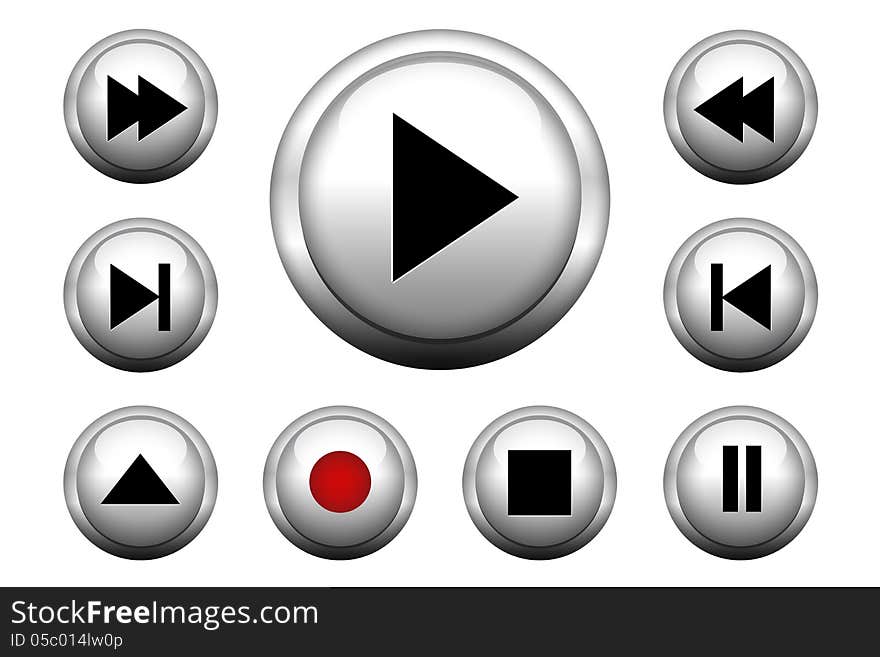 Media player web buttons set, includes nine buttons. Media player web buttons set, includes nine buttons.