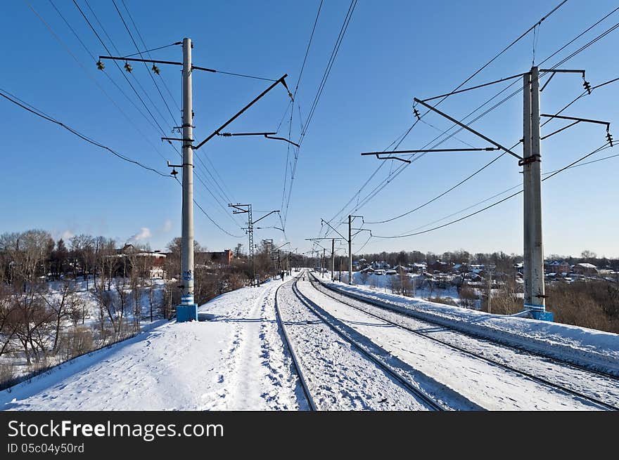 Railway tracks in Sergiev Posad, winter morning