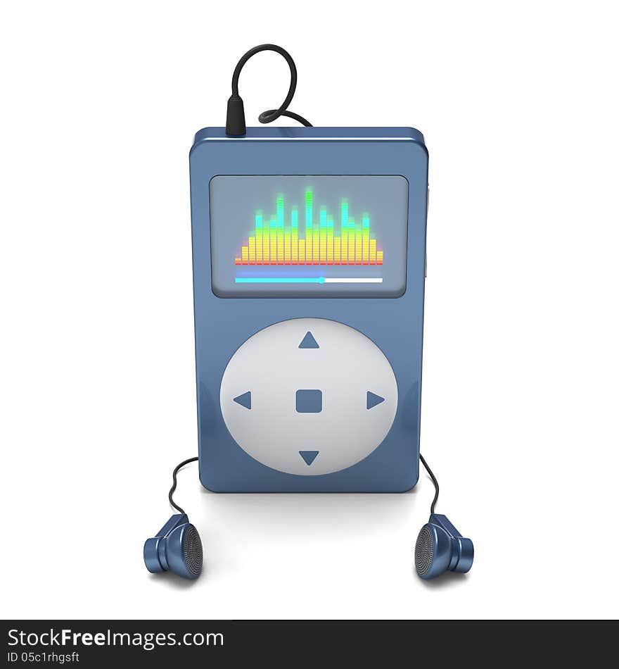 3D model of blue digital media player on white background