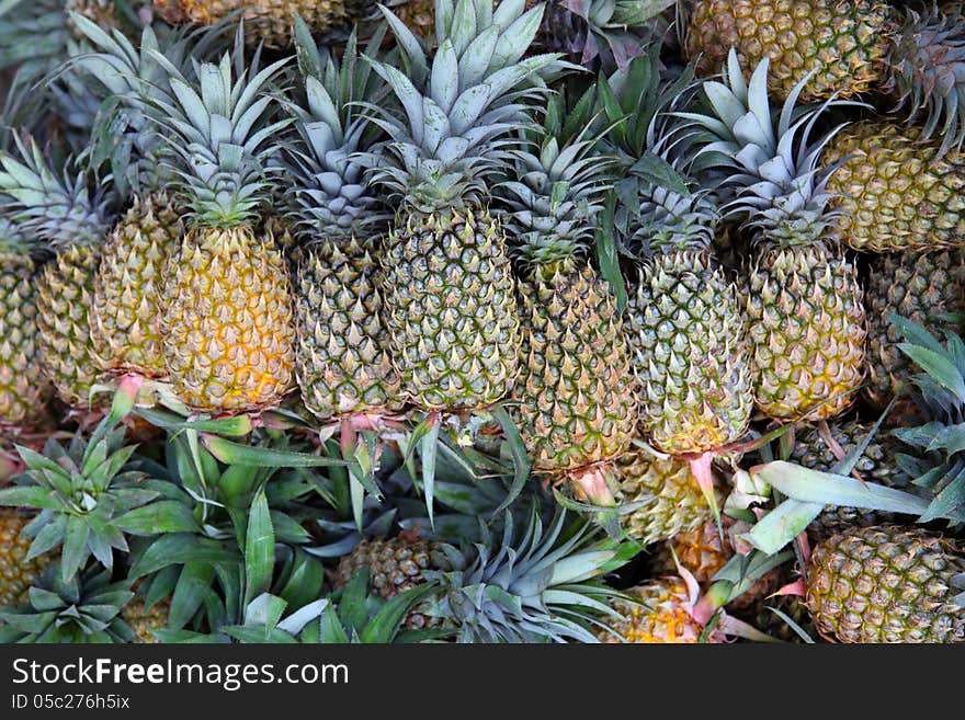 Stack of Pine apples for sale in the market