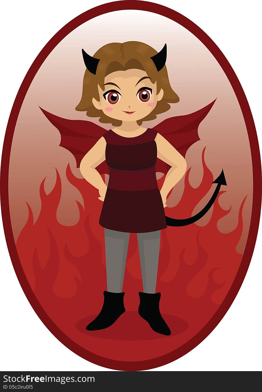 Vector illustration of a cute little devil girl