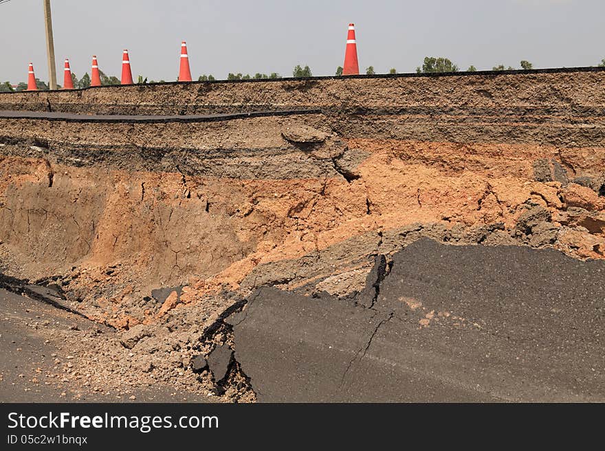 Cracked asphalt road, the concept about transportation