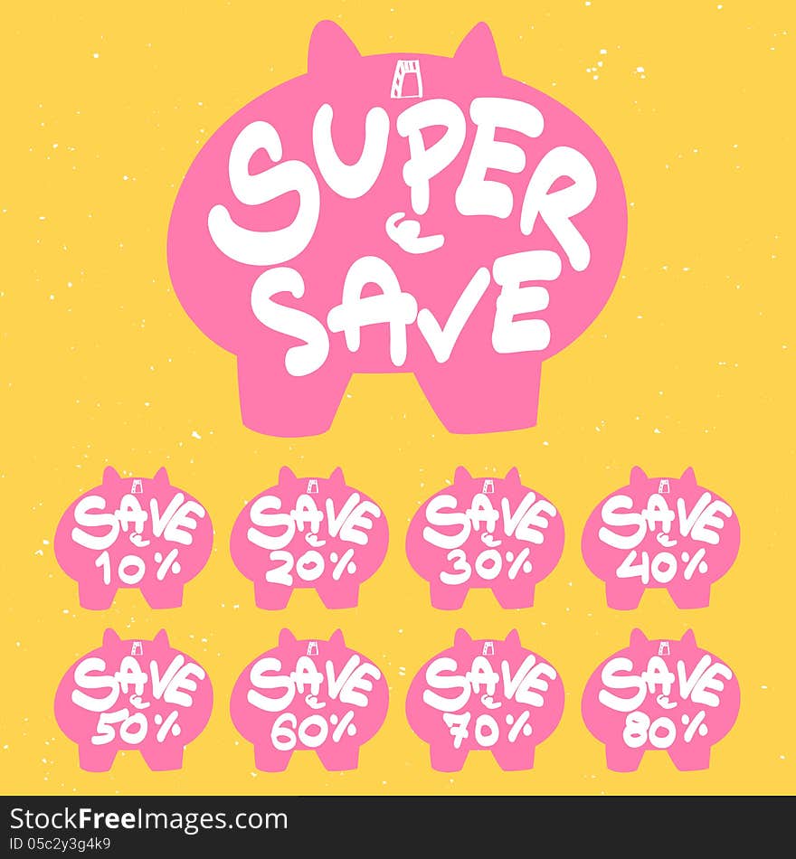 Pig discount sign vector set. Pig discount sign vector set