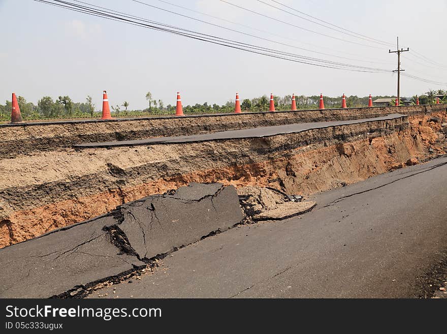 Cracked asphalt road