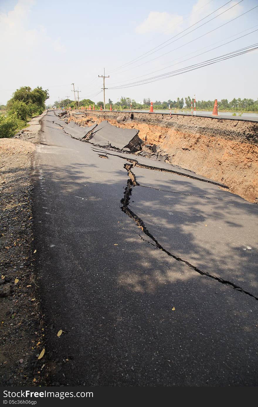 Cracked asphalt road, Dangers natural disasters