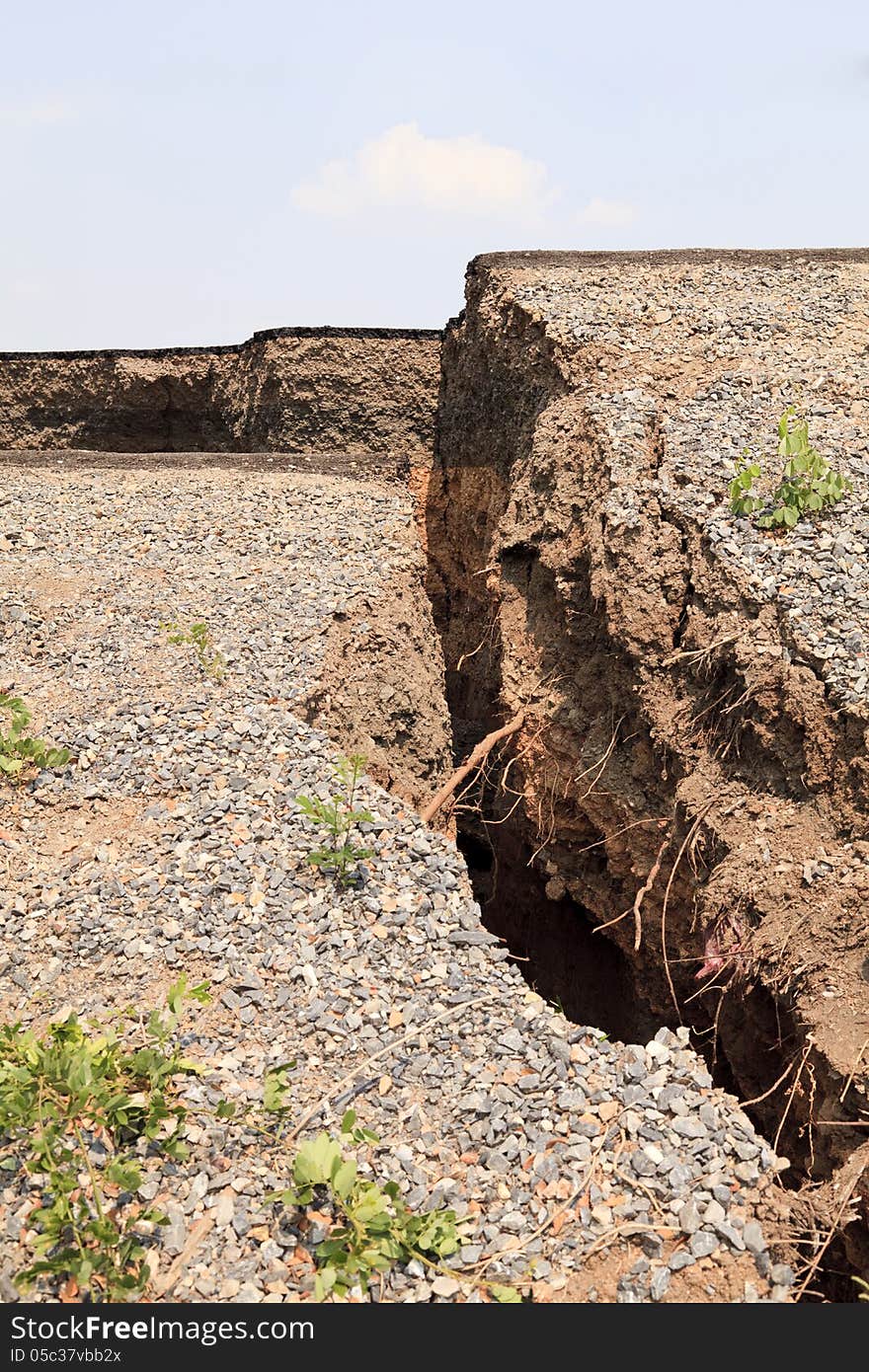 Cracked asphalt road, Dangers natural disasters