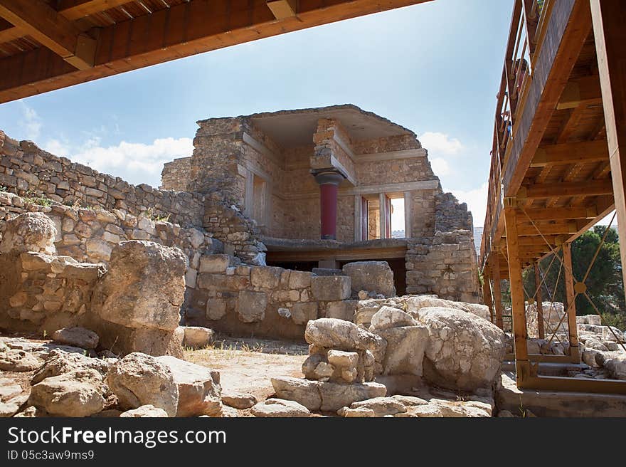 Knossos palace at Crete, Greece, is the largest Bronze Age archaeological site on Crete. Knossos palace at Crete, Greece, is the largest Bronze Age archaeological site on Crete