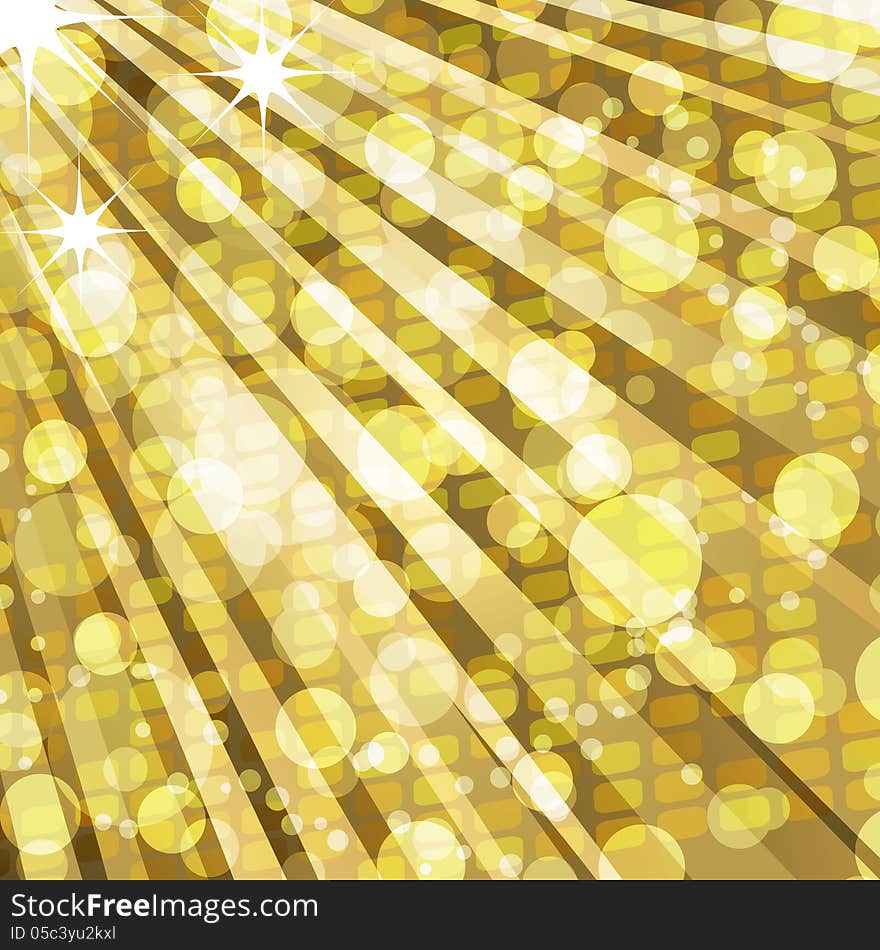 Golden disco lights and mosaic background