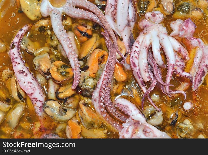 Seafood octopus and mussels marinade