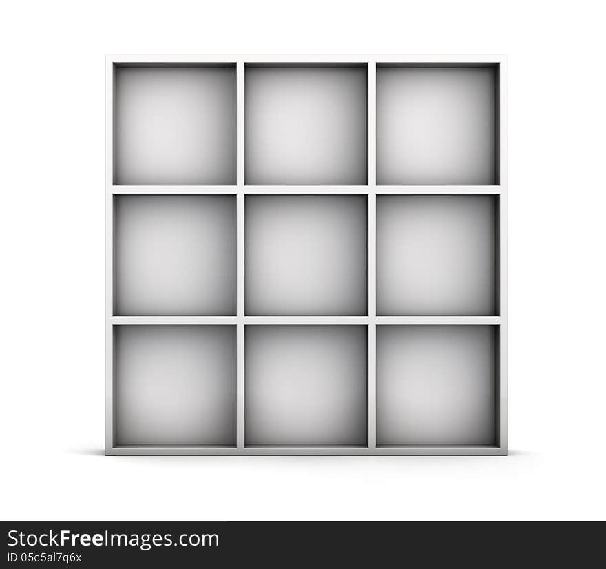 Empty shelf isolated on white. Clipping path for easy selection.