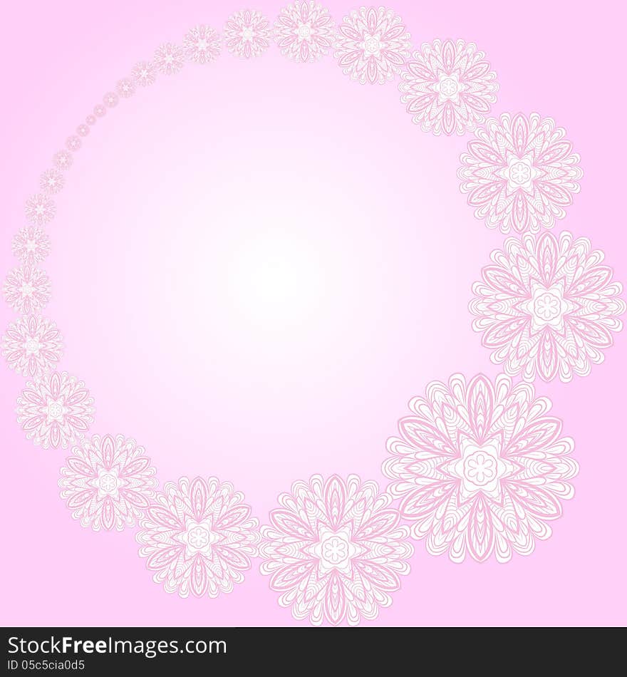 Pink round frame with flowers