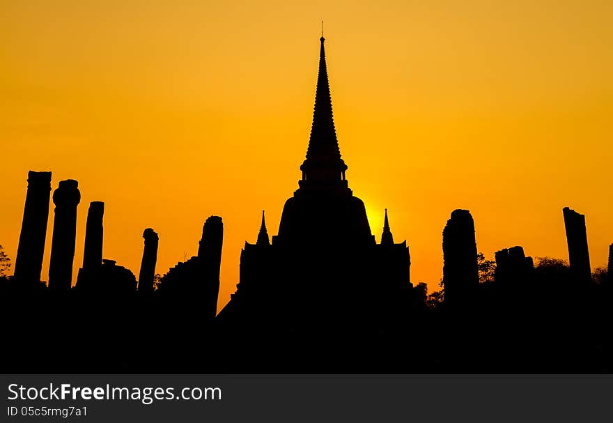 Pagoda at wat Phra sri sanphet temple at twilight, Ayutthaya, Thailand