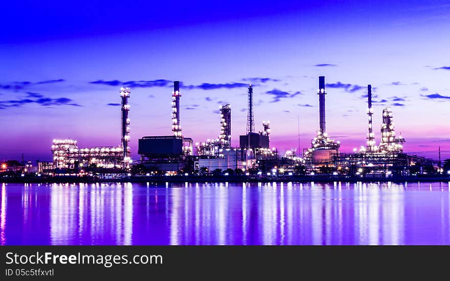 Refinery plant area at twilight, Thailand
