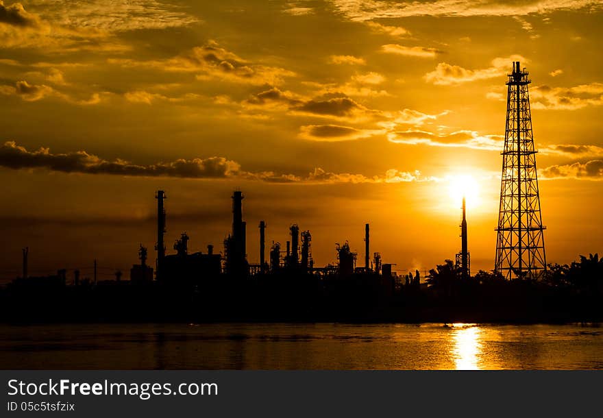 Silhouette of Refinery plant