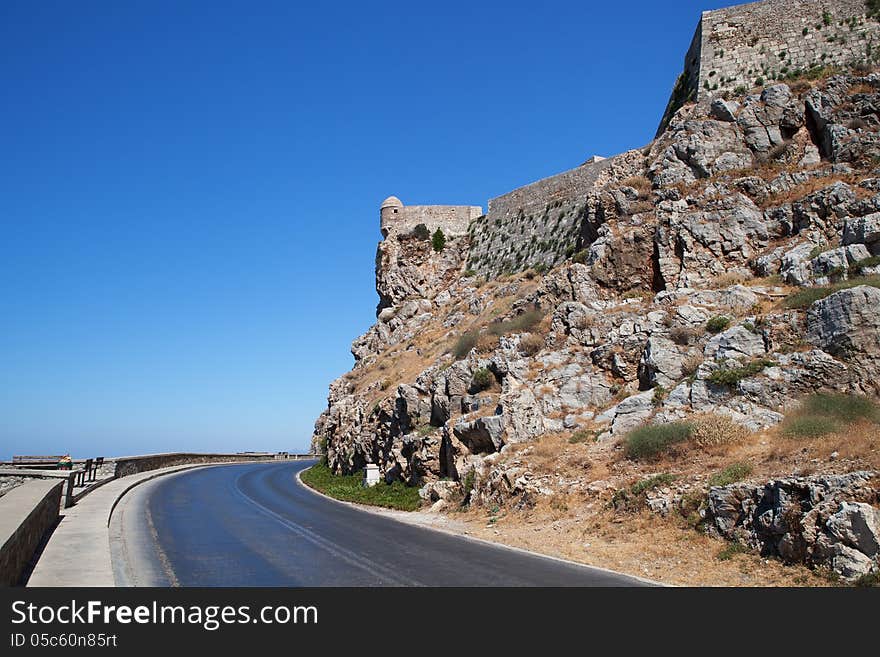 Road around fortress in Rethymno, Crete, Greece.