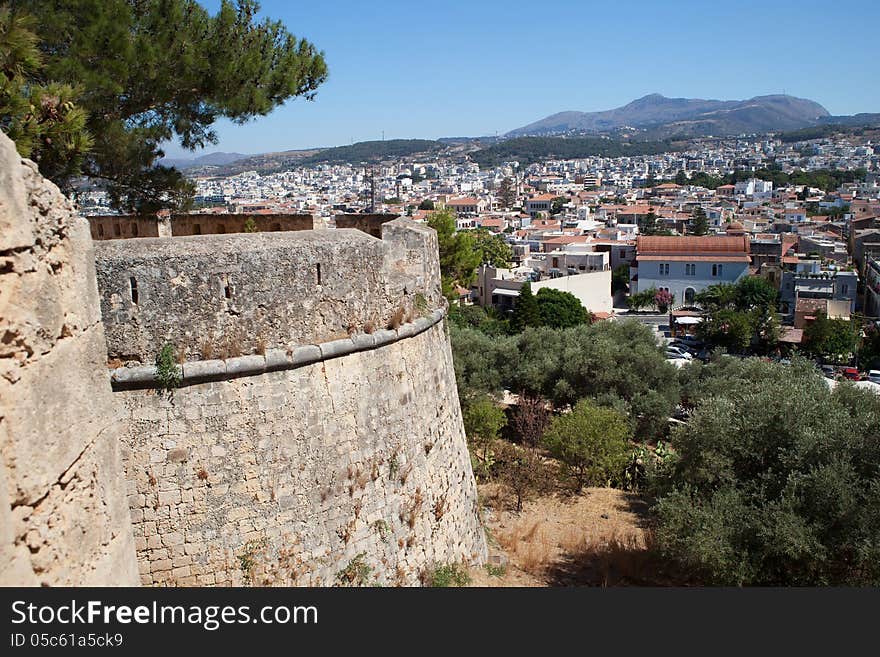 View to the town Rethymno from the medieval fortress, Crete, Greece. View to the town Rethymno from the medieval fortress, Crete, Greece.