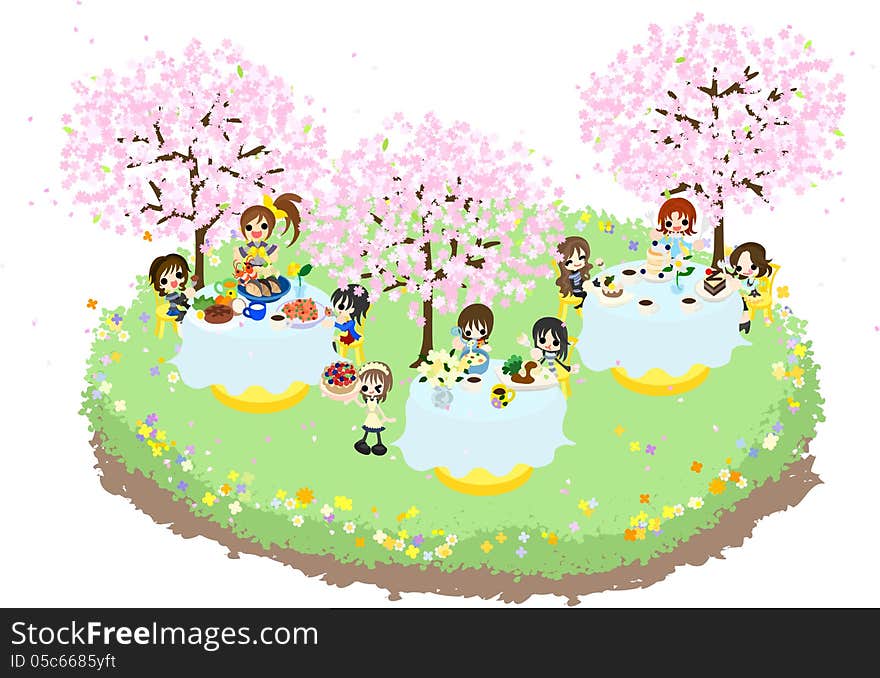 Lets enjoy cherry-blossom viewing together while eating various food under the beautiful cherry trees. Lets enjoy cherry-blossom viewing together while eating various food under the beautiful cherry trees.