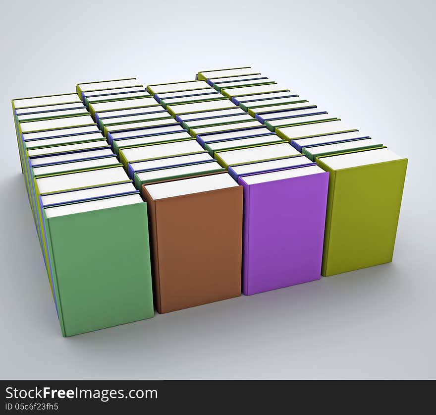 A collection of books on a white background.