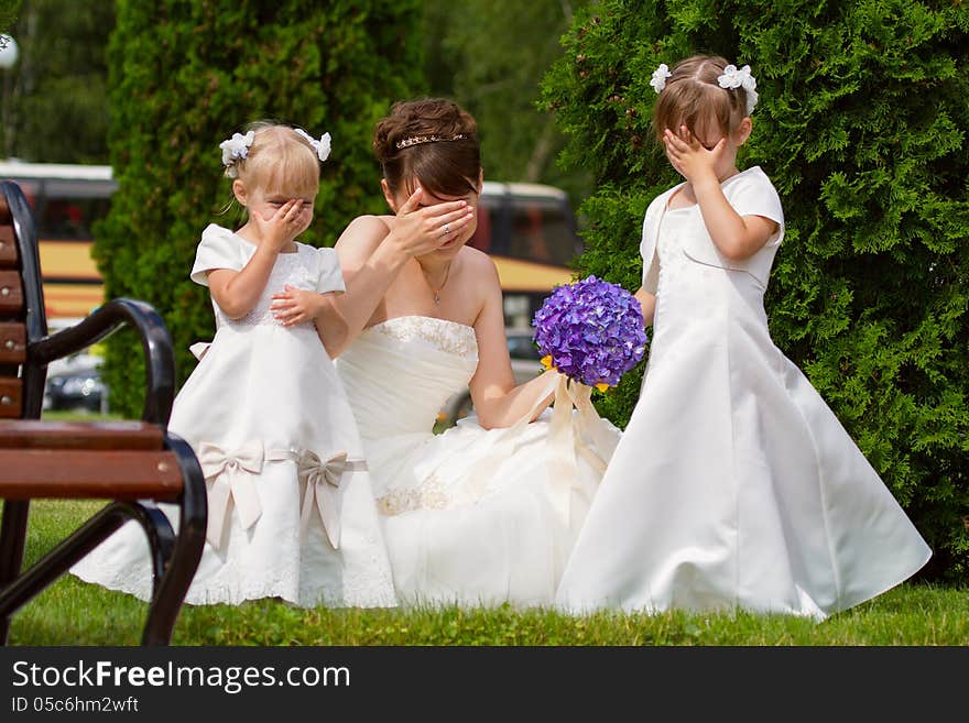 Bride with little girls