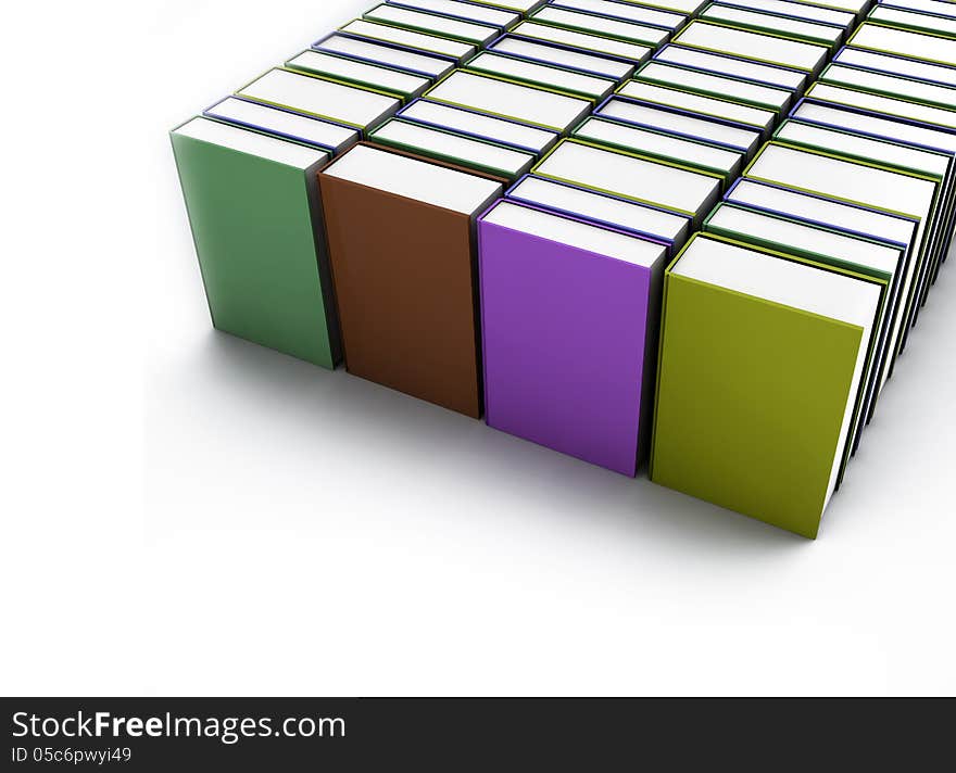 A collection of books on a white background.