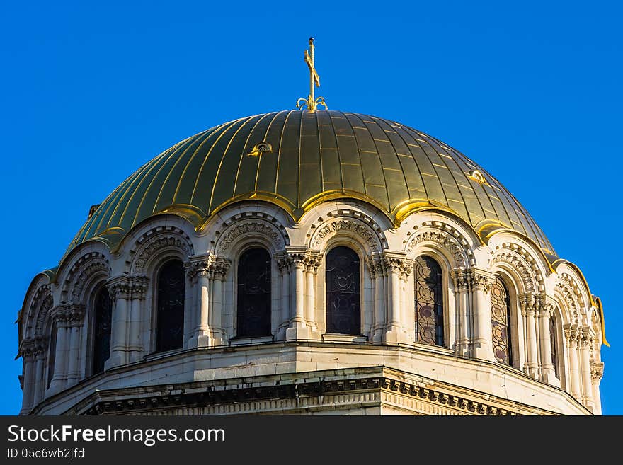 Gilded dome of St. Alexander Nevski Orthodox Cathedral in Sofia, Bulgaria.