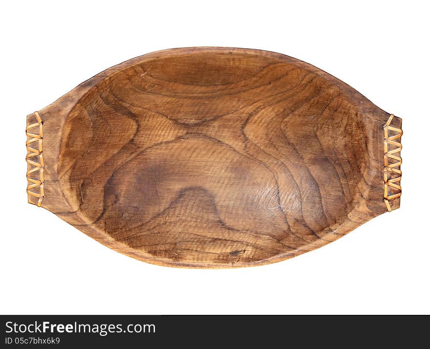 Wooden plate isolated on white background with clipping path