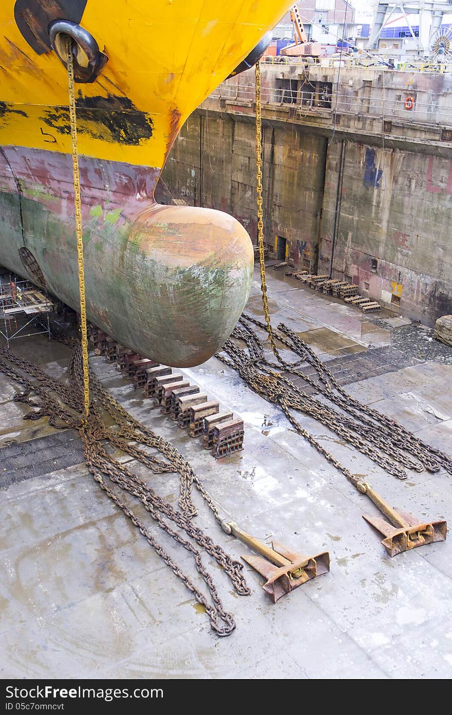 Ship inside a drydock