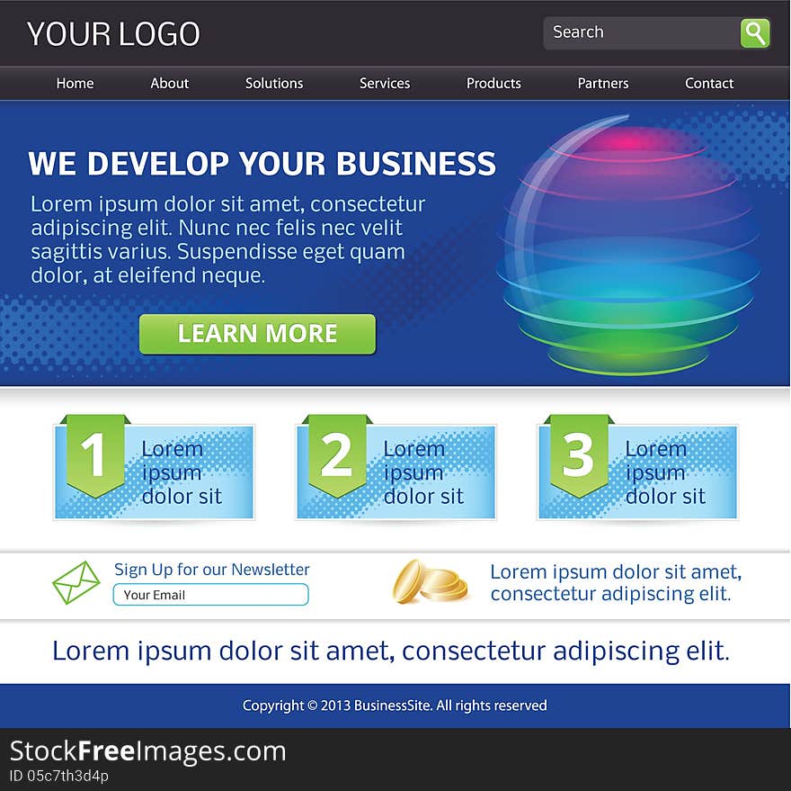 Vector template for business website, with abstract illustration