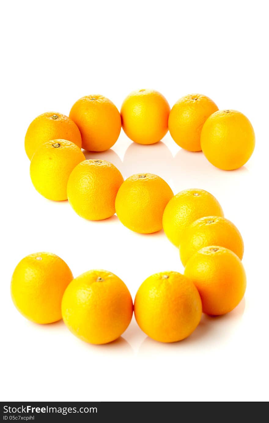 Set of oranges on white background