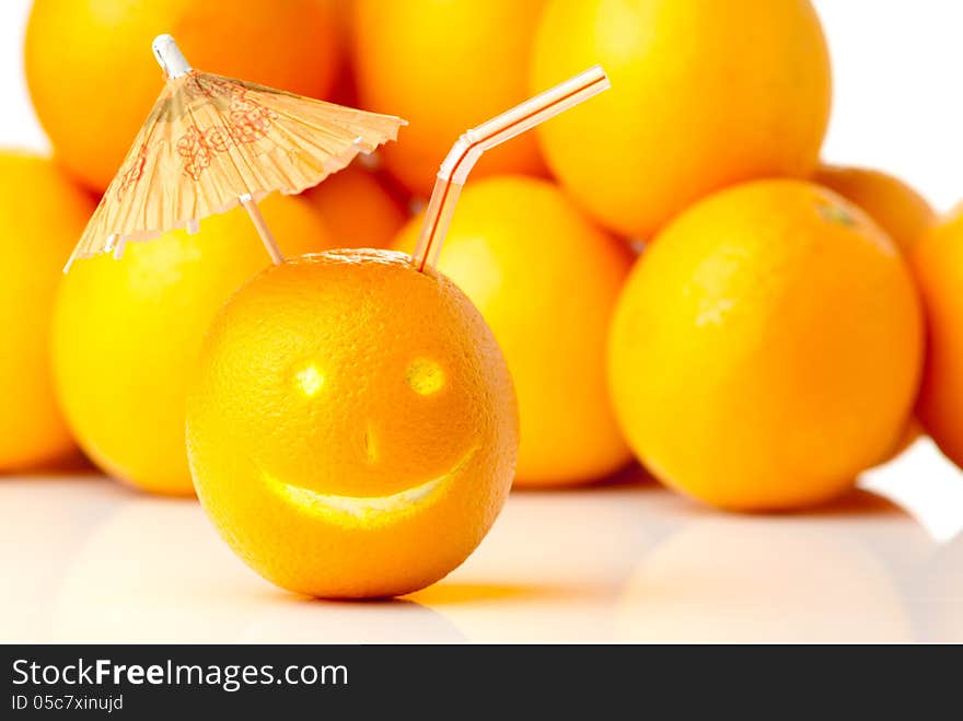 Picture of an orange-goblet with umbrella on white background. studio shot