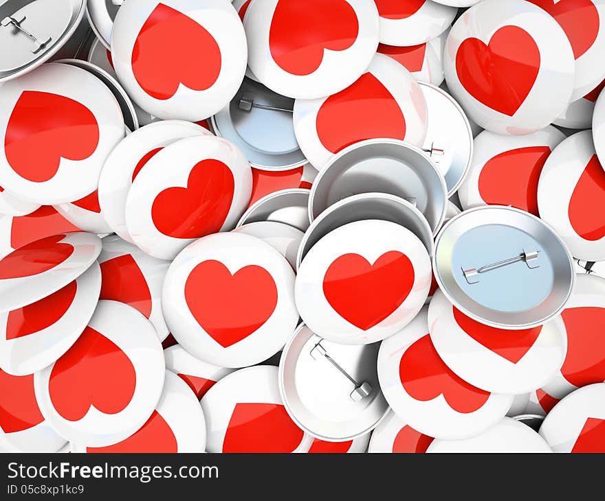 Buttons wirh red hearts on background 3D illustration. Buttons wirh red hearts on background 3D illustration