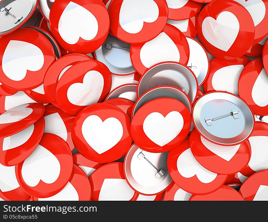 Buttons with white hearts on background 3D illustration. Buttons with white hearts on background 3D illustration