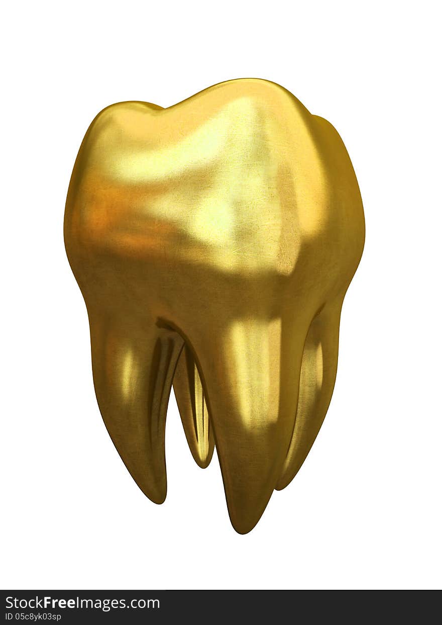 Golden tooth isolated on white background