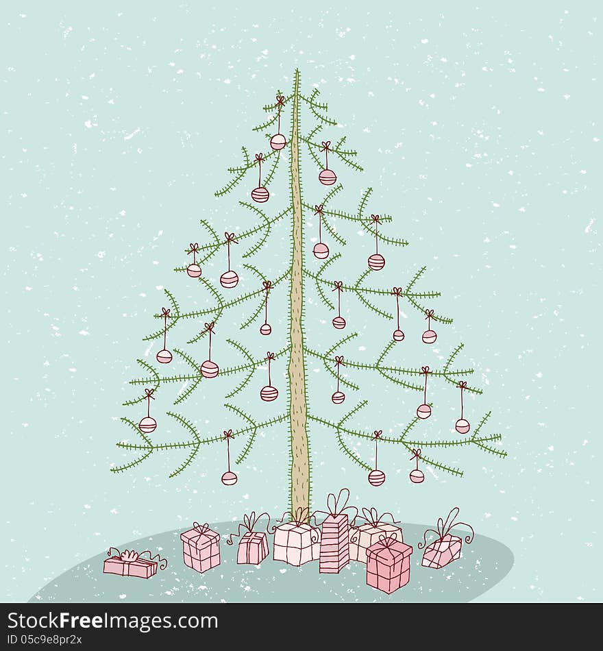 Hand drawn detailed grunge illustrations of a christmas tree with decoration No. 3. Objects are isolated in a group (only in version). Illustration is in eps8 mode!. Hand drawn detailed grunge illustrations of a christmas tree with decoration No. 3. Objects are isolated in a group (only in version). Illustration is in eps8 mode!